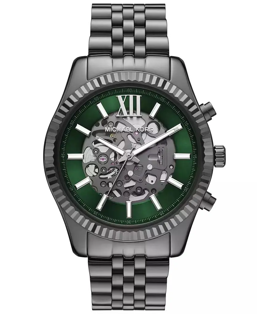Men's Lexington Automatic Three-Hand Gunmetal Stainless Steel Watch 45mm