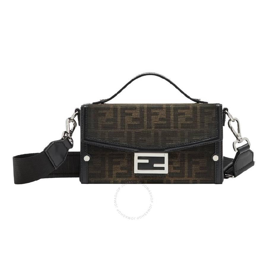 ショルダーバッグ FENDI BAGUETTE DOUBLE CROSSBODY BAG IN FF JACQUARD Fendi Double Baguette Ff Jacquard Crossbody Bag in Black for