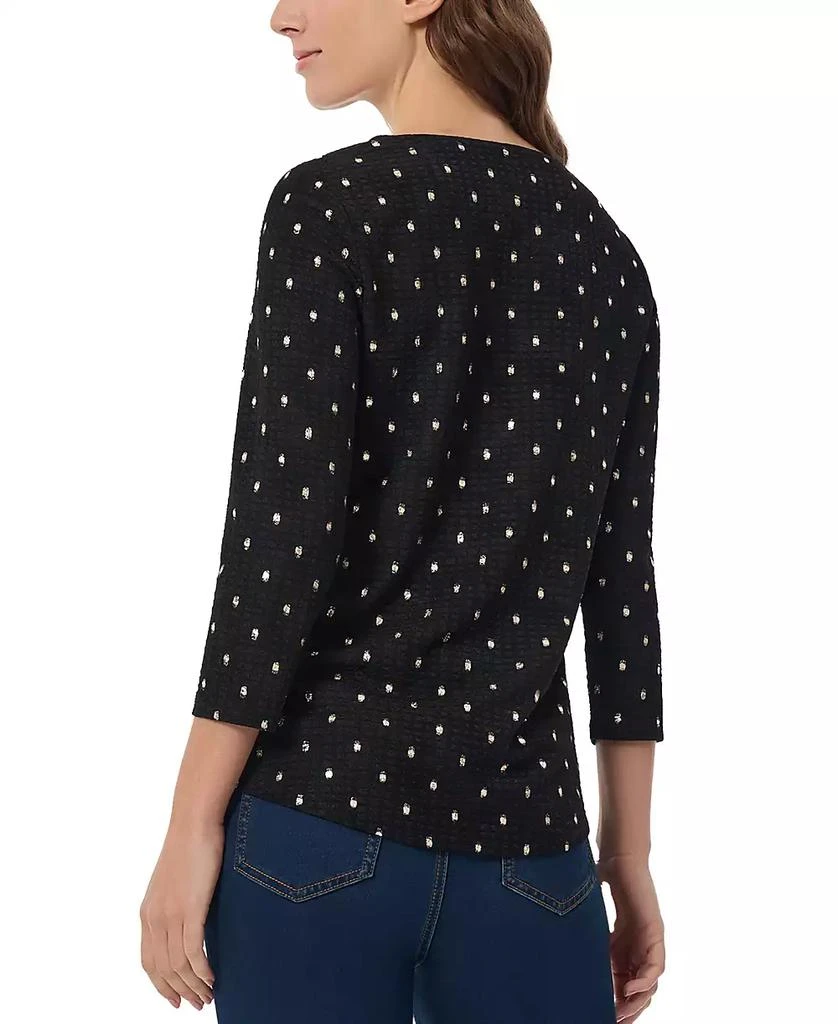 JONES NEW YORK Petite Printed Textured Keyhole 3/4-Sleeve Top 2