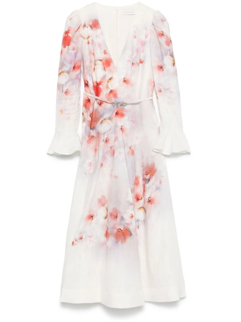 crush frill sleeve midi dress CRUSH FLOWER MIDI DRESS