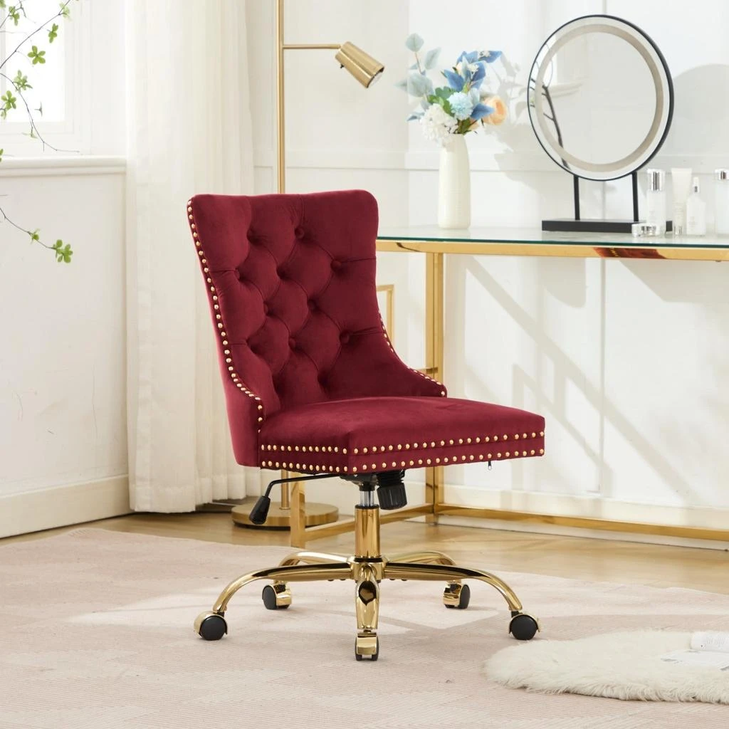 Streamdale Furniture Streamdale Velvet Home Office Chair - Wine Red