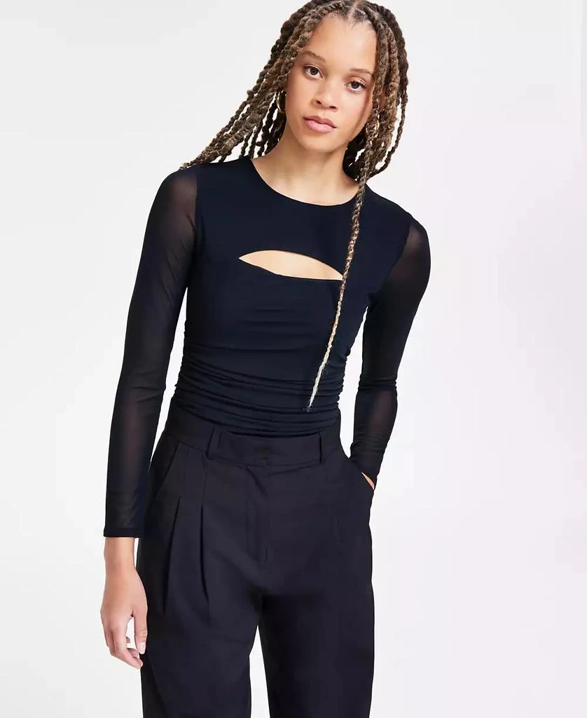 Bar III Women's Long-Sleeve Cutout Mesh Bodysuit, Exclusively at Macy's 1