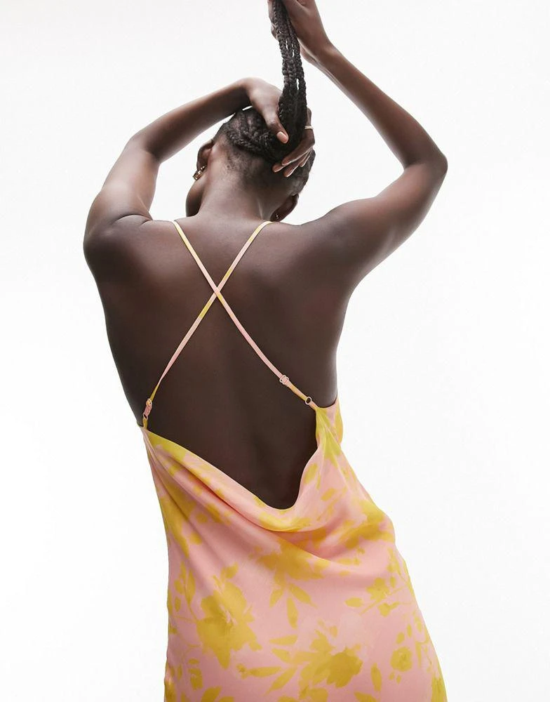 Topshop Tall Topshop Tall cowl neck cami maxi slip dress in pink and yellow print 4