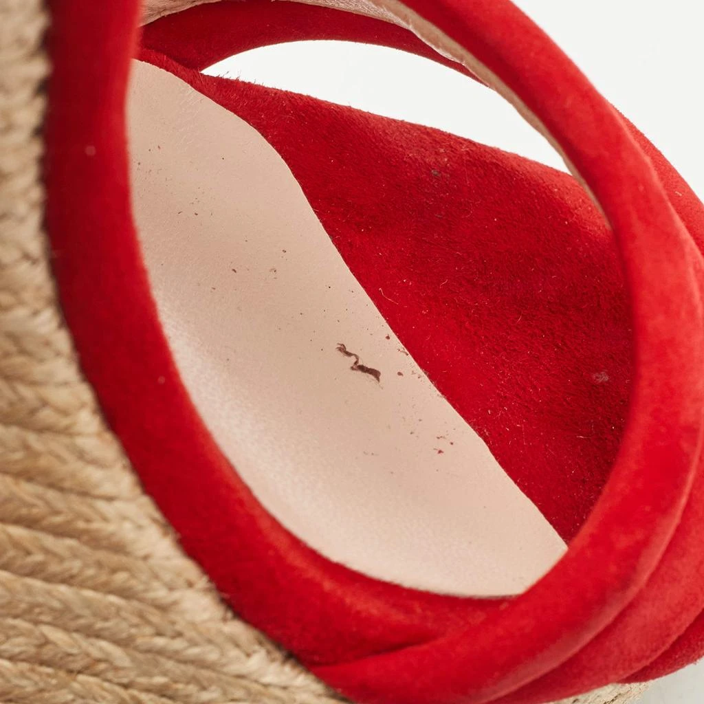 Gucci Gucci Red/Beige Suede Floral Embroidered Espadrille Wedge Platform Ankle Strap Sandals Size 37.5 7