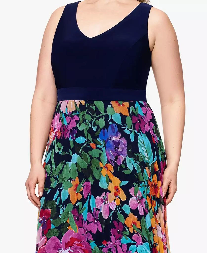 XSCAPE Plus Size V-Neck Sleeveless Printed-Skirt Gown 5