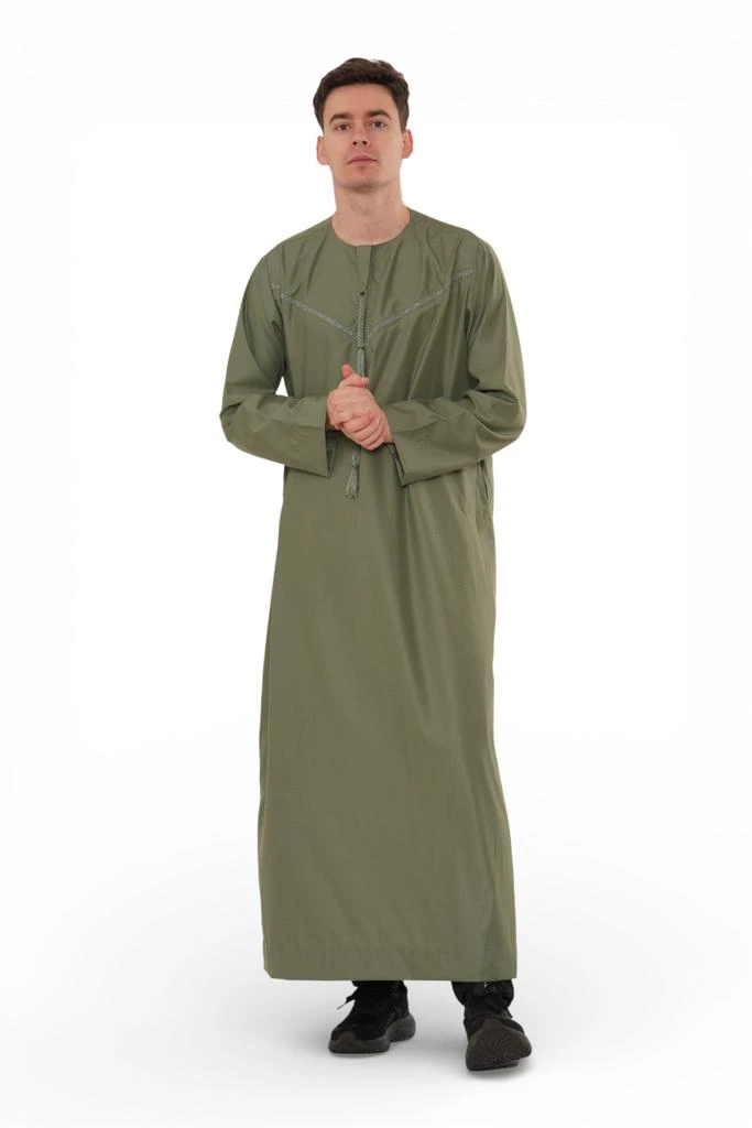 Arabic Thobes Men
s Ramadan Eid Olive Green Moroccan Jubba Robe Djellaba Thobe - TT-008 2
