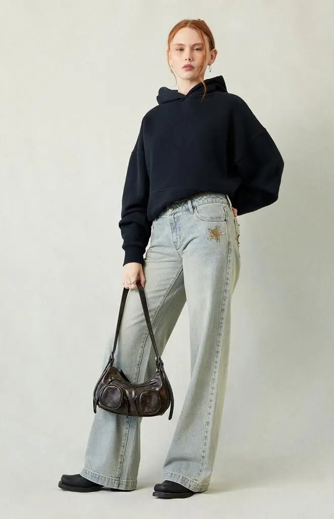 PacSun Casey Low Rise Baggy Jeans Camo Star Light Indigo