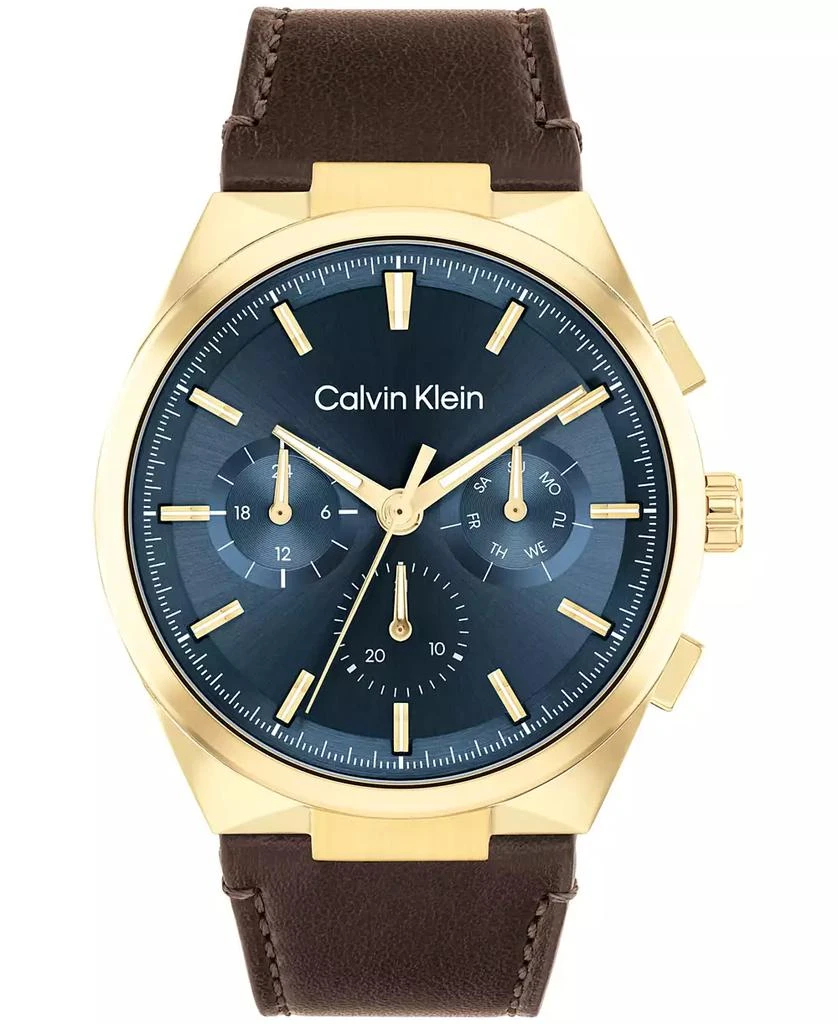 Calvin Klein Men's Distinguish Brown Leather Strap Watch 44mm 1