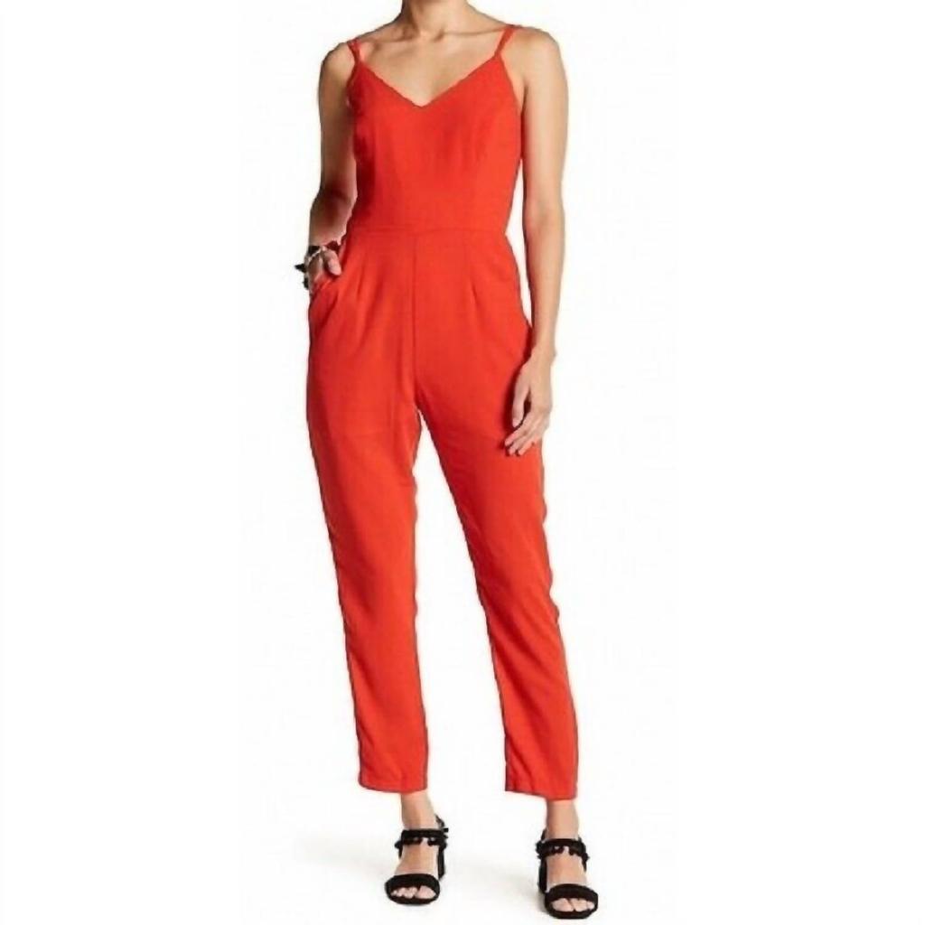 Adelyn Rae Adelyn Rae - Crepe V Neck Spaghetti Straps Jumpsuit