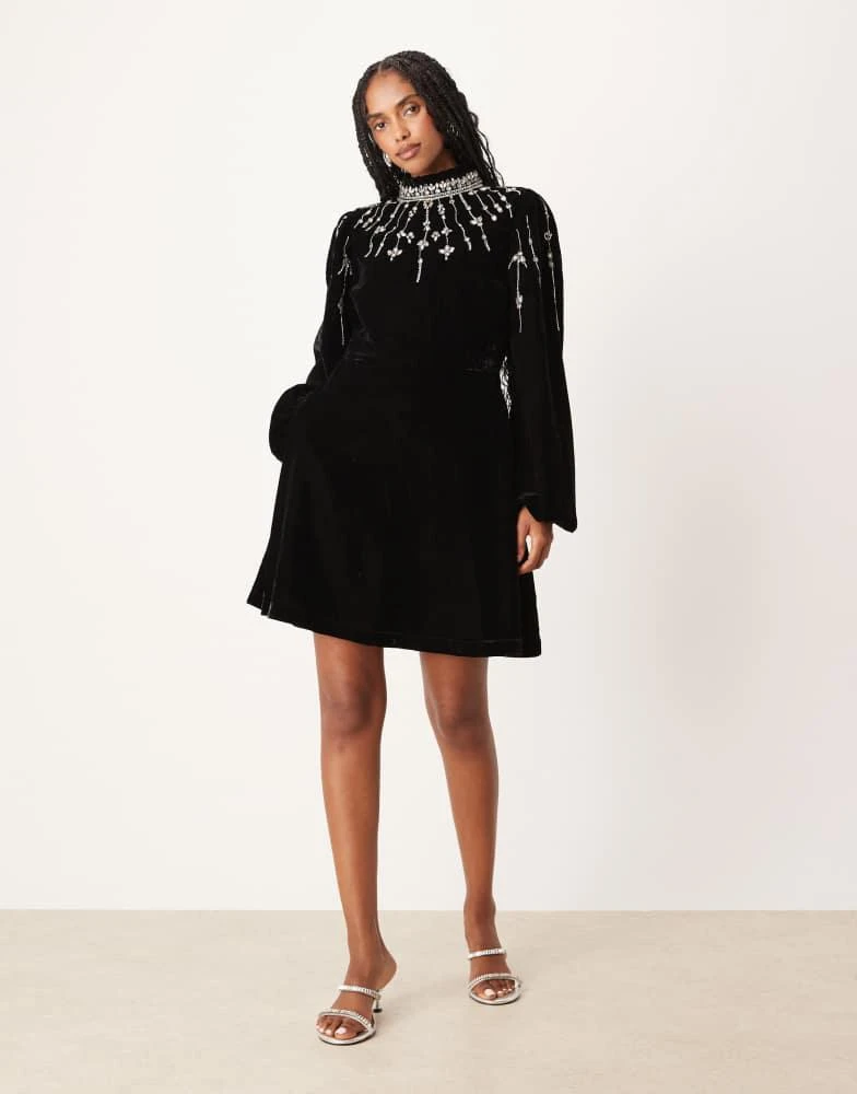 Hope 
Ivy Hope 
Ivy embellished high neck velvet mini dress in black 2