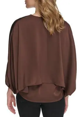 Calvin Klein Klein Womens V Neck Satin Back Crepe Popover Blouse 2