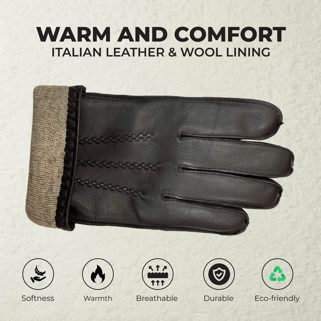 Infinity Leather Men’s Brown Italian Leather Warm Wool Lining Winter Stich Design Riding Driving Casual Gloves 3