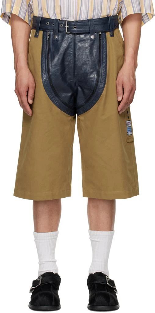 Martine Rose Navy & Khaki Zip Chap Utility Shorts 1