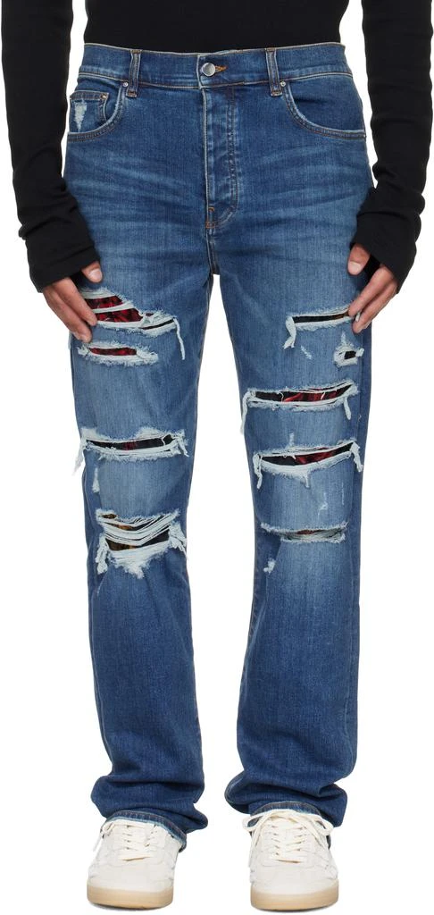 AMIRI Blue Floral Velvet Slim Thrasher Jeans 1