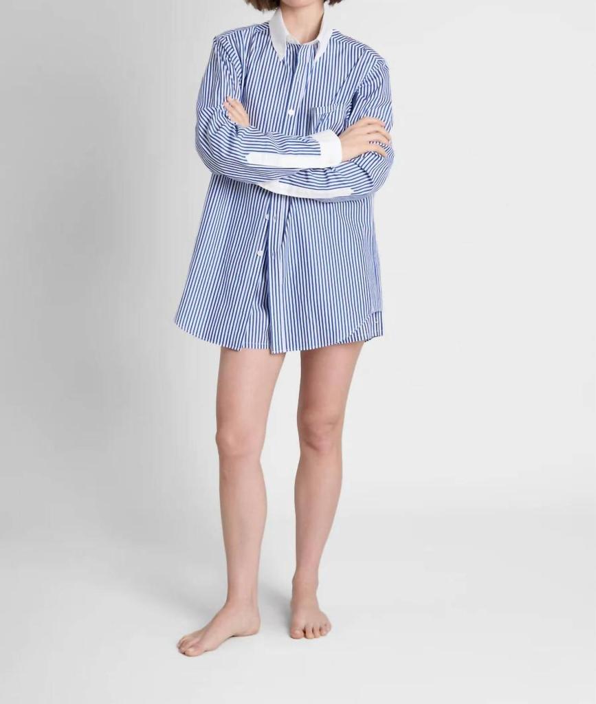 SLEEPY JONES Penn Shirt Unisex In Bengal Blue Stripe