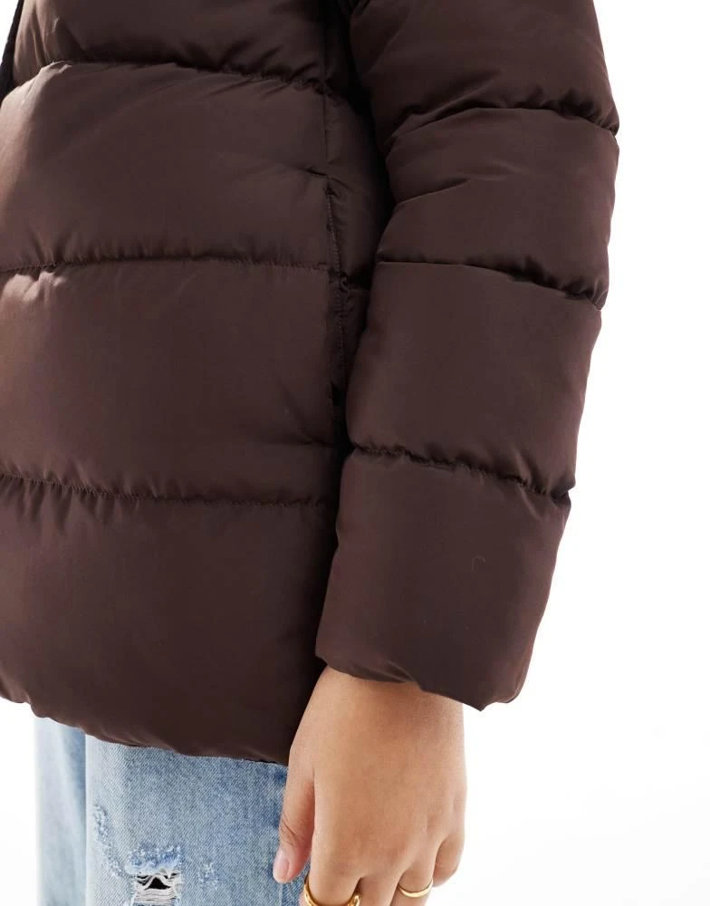 Threadbare Threadbare mid length puffer jacket in brown 4