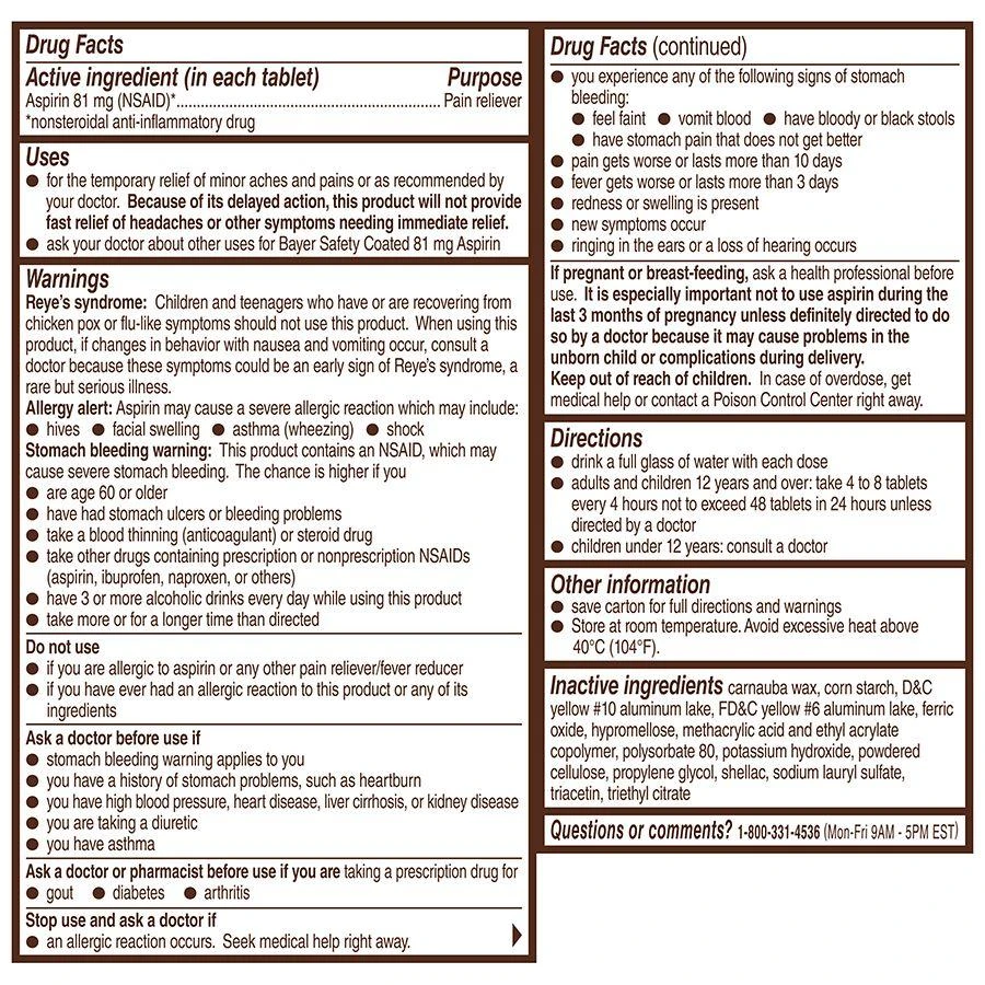 Bayer Aspirin Low Dose 81 mg Safety Coated Tablets 4