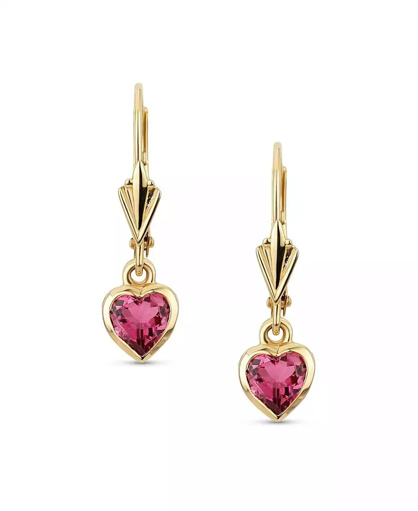 Bling Jewelry Petite 14K Yellow Gold Bezel Set Ruby Red Tourmaline Heart Dangle Earrings Lever-Back 2