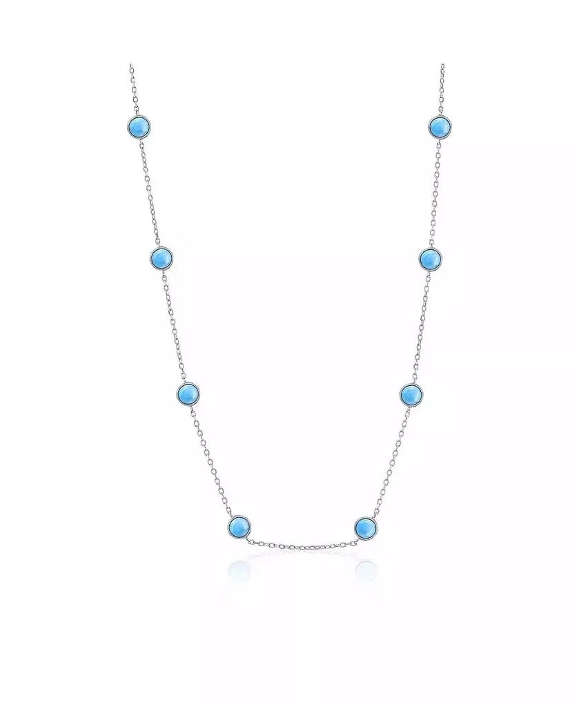 Caribbean Treasures Sterling Silver, Round Station Larimar Necklace