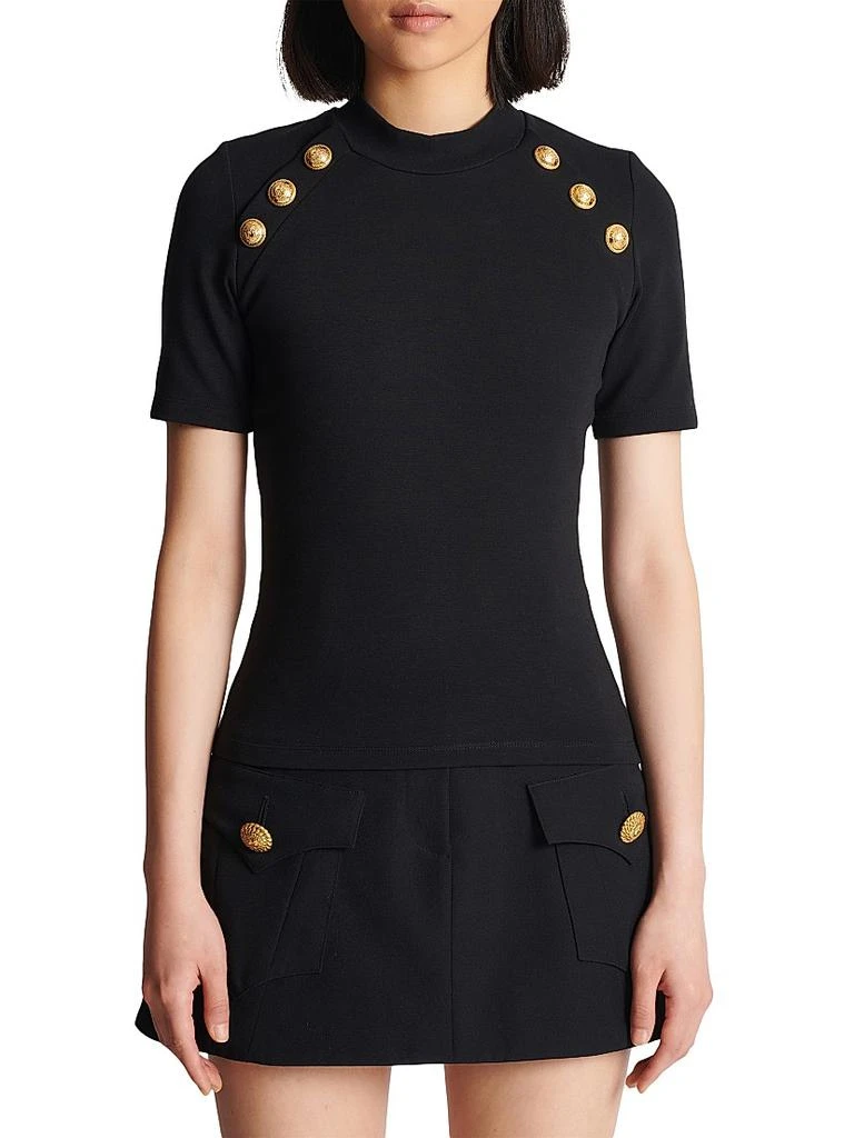 Balmain Logo Button Raglan Stretch T-Shirt 3