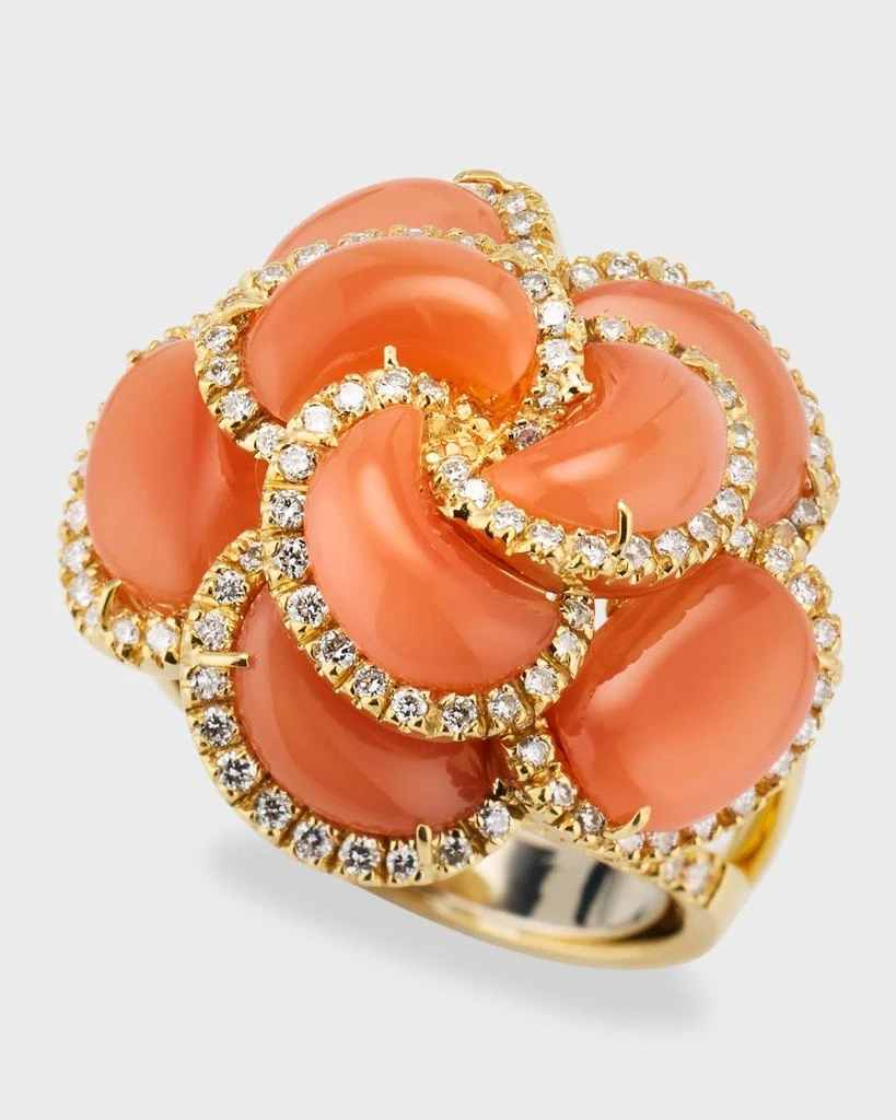 NM Estate Estate 18K Yellow Gold 8 Kidney Shape Carnelian and 132 Diamond Domed Ring, Size 7-8 3