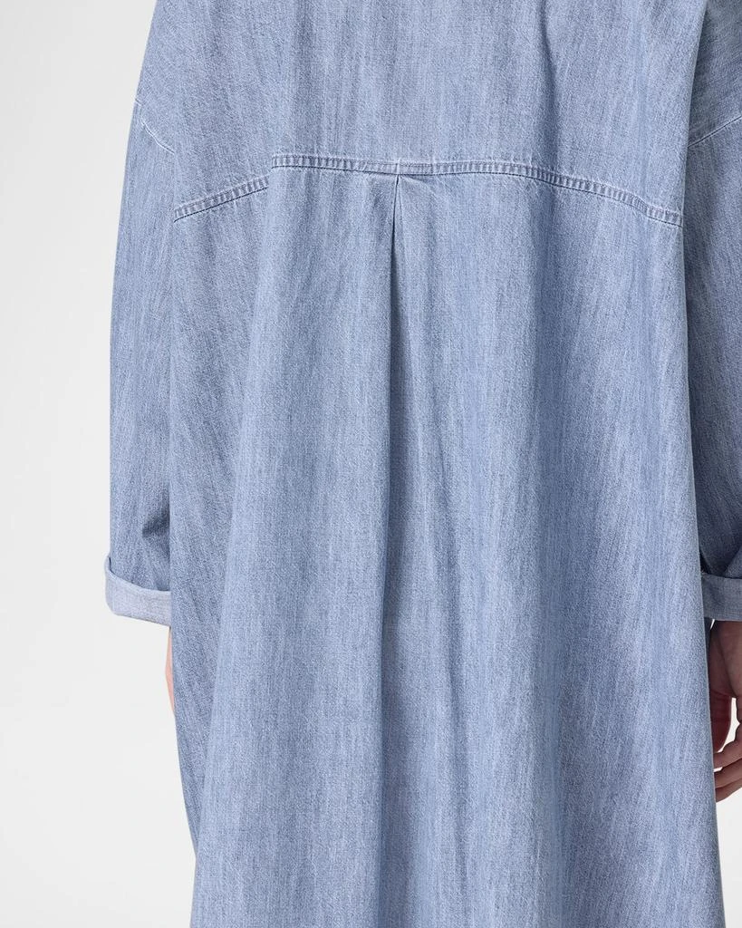 Eskandar Denim Wide A-Line Back-Pleat Shirtdress With Collar 6