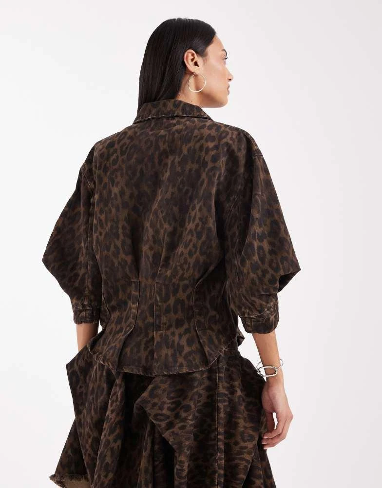 ALL SAINTS AllSaints nancy balloon sleeve leopard print denim top in brown 4