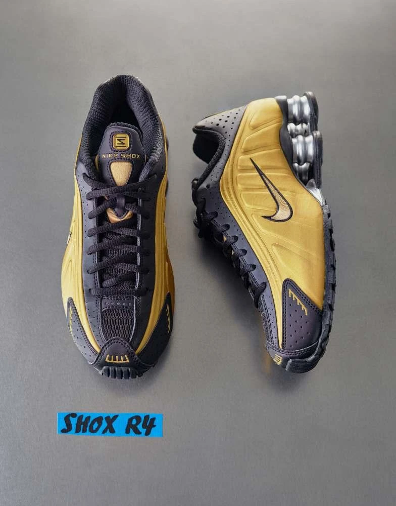 NIKE Nike Shox R4 trainers in gold and black 3