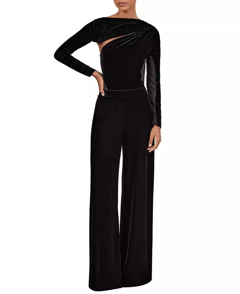 REISS Women's Velvet Sheer-Panel Wide-Leg Jumpsuit 1
