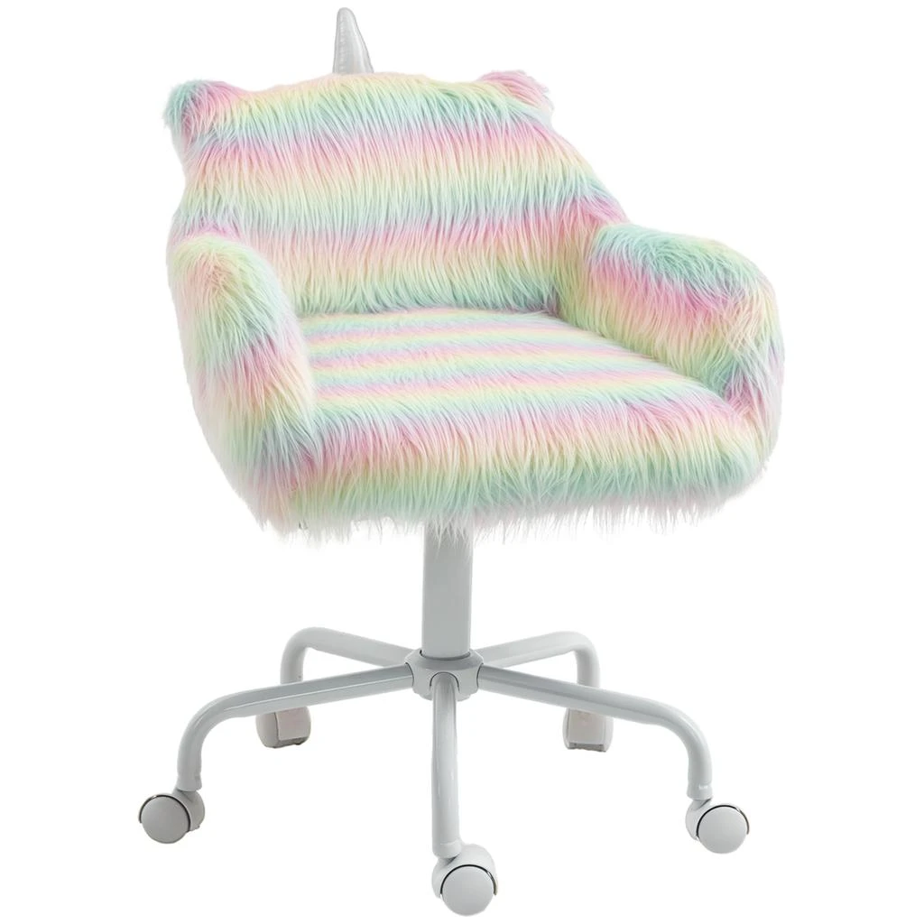 Hivvago Fluffy Mid-Back Unicorn Chair 5-Star Swivel Office Seat