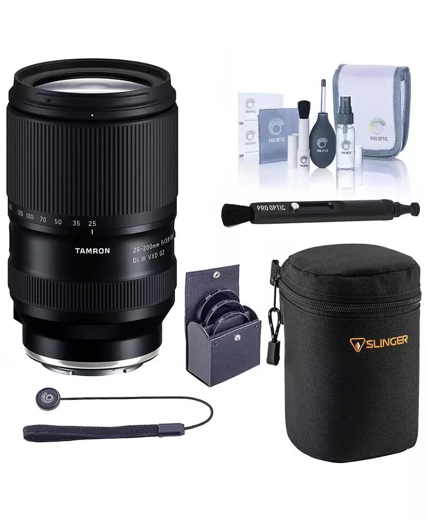 Tamron 25-200mm f/2.8-5.6 Di III VXD G2 Lens for Sony E, Bundle with 67mm Filter Kit, Soft Lens Case, Lens Cap Tether, Pen Lens Cleaner and Cleaning 8