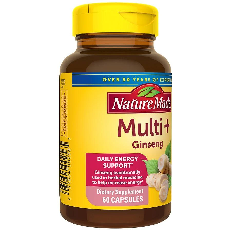 Nature Made Multi + Ginseng Energy Capsules Multivitamin for Women & Men 60 8