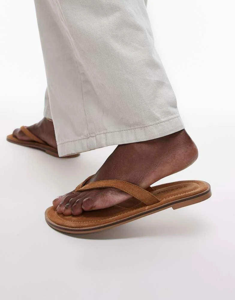 Topshop Topshop Jay real suede toe thong flat sandal in tan 1