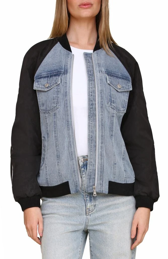 Avec Les Filles Mixed Media Denim Bomber Jacket 1