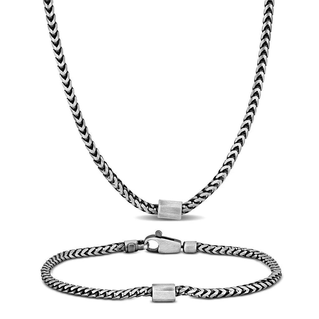 Mimi & Max 5.5mm Franco Link Chain Necklace Anklet 2-Pc Set Oxidised Sterling Silver