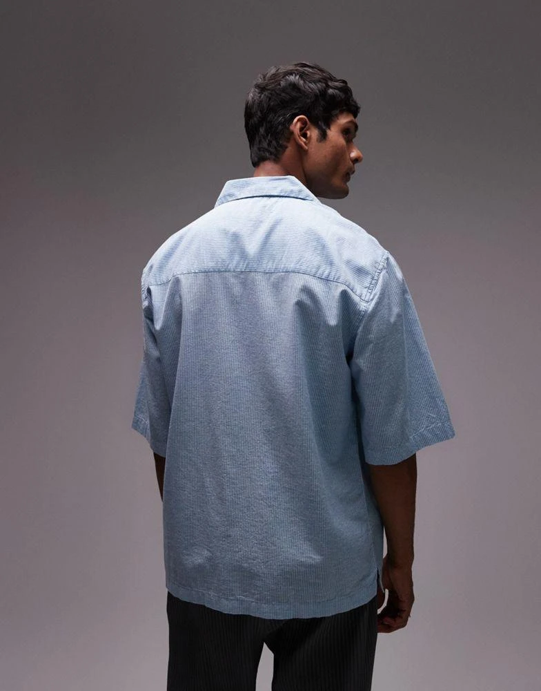 Topman Topman short sleeve boxy striped shirt in blue 3