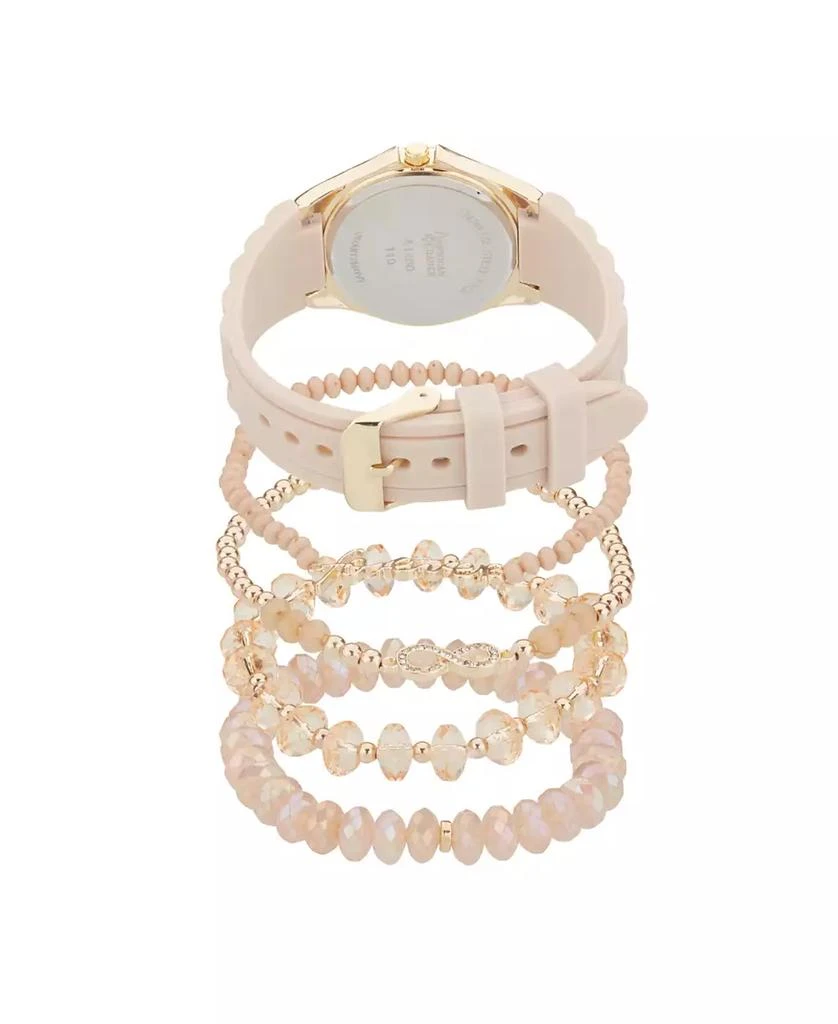 American Exchange Women's Beige Silicone Strap Analog Watch 35mm with Stackable Bracelets Gift Set 3