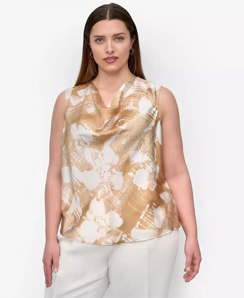 DKNY Plus Size Printed Cowlneck Sleeveless Blouse 1