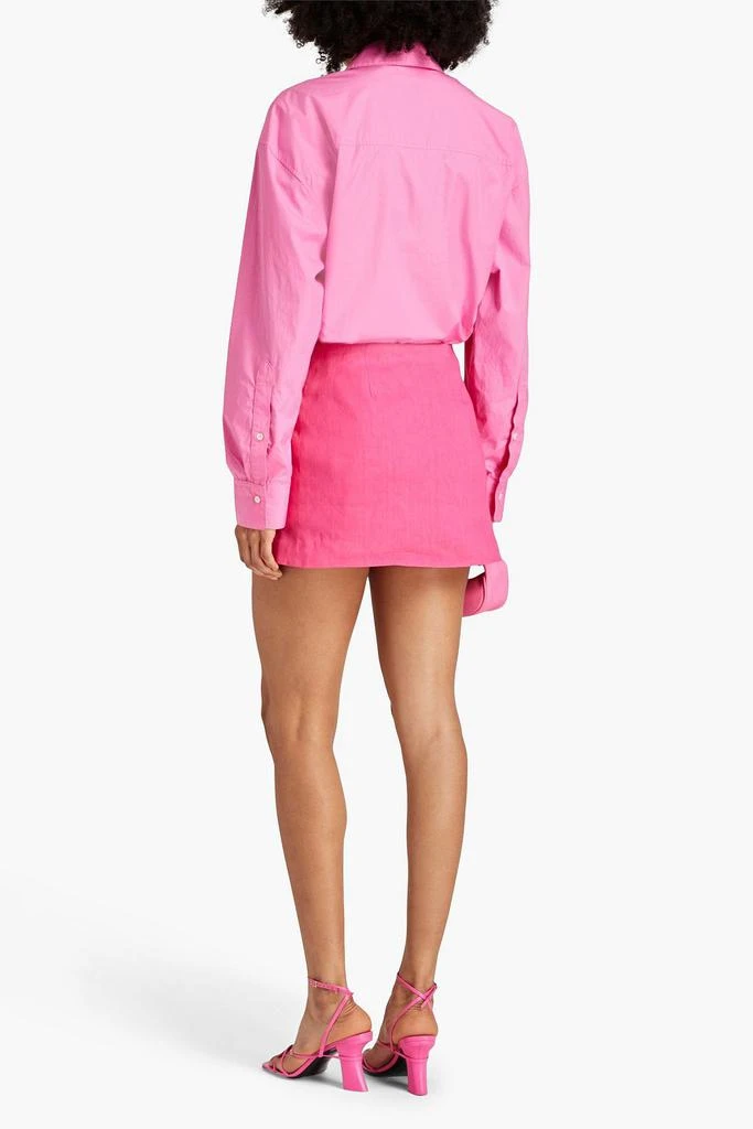 FRAME Linen-blend mini wrap skirt 3