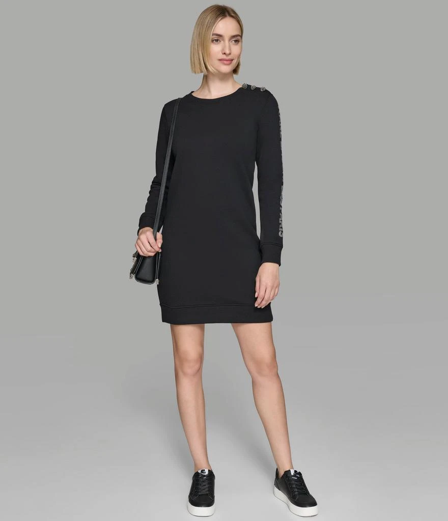 Karl Lagerfeld Paris RHINESTONE LOGO TRIM SWEATSHIRT DRESS 1