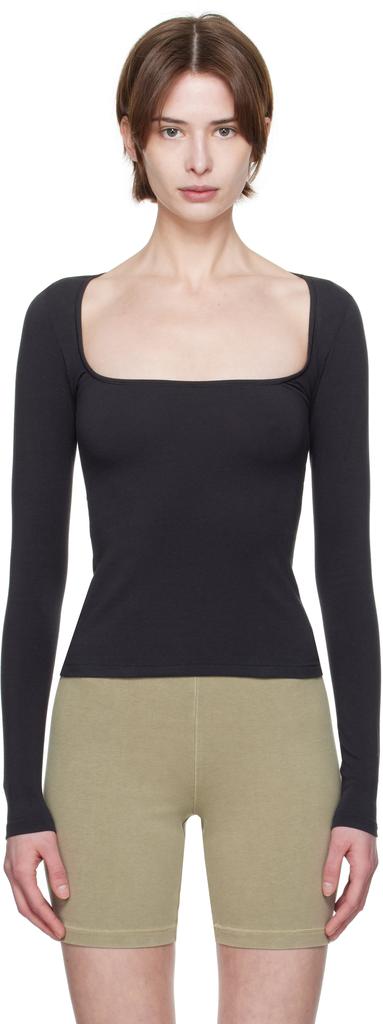 SKIMS Black Cotton Jersey Scoop Neck Long Sleeve T-shirt - T