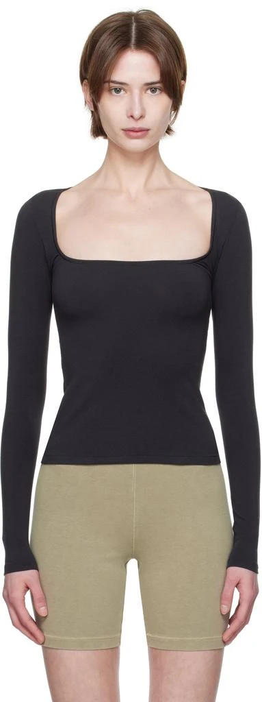 SKIMS Black Cotton Jersey Scoop Neck Long Sleeve T-shirt 1