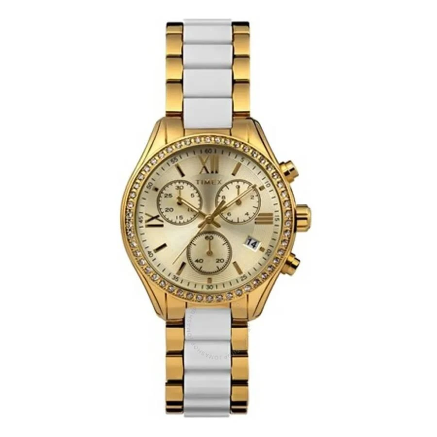 Timex Classic Chronograph Quartz Crystal Gold Dial Ladies Watch TW2V74900 1