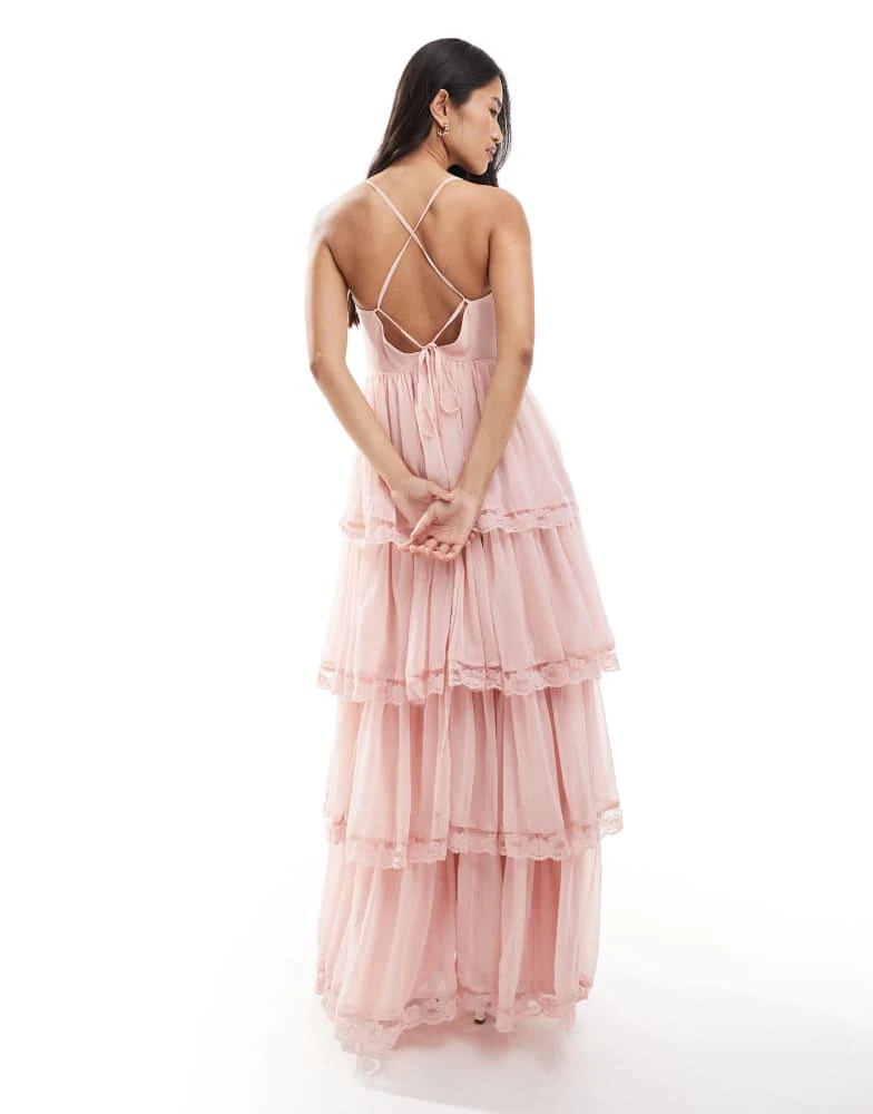 Miss Selfridge Miss Selfridge chiffon tierred maxi dress in dusky pink 3