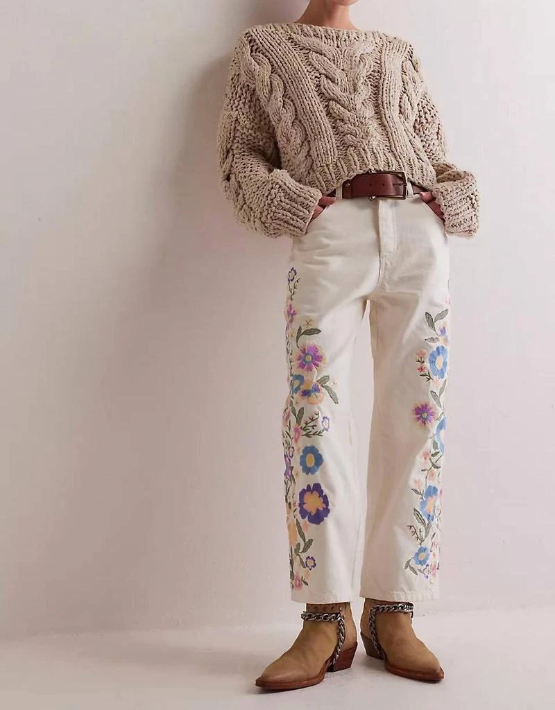 Free People Willow Floral Embroidered Jean In Ecru 1