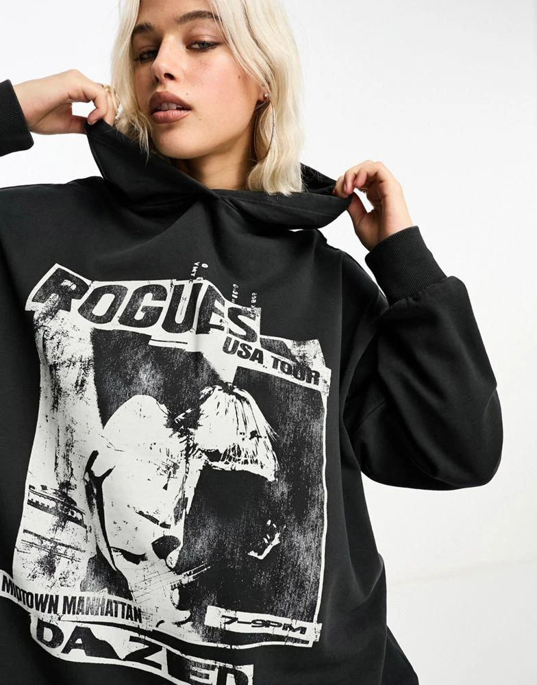 ASOS ASOS DESIGN oversized hoodie with rogues indie graphic in black 3