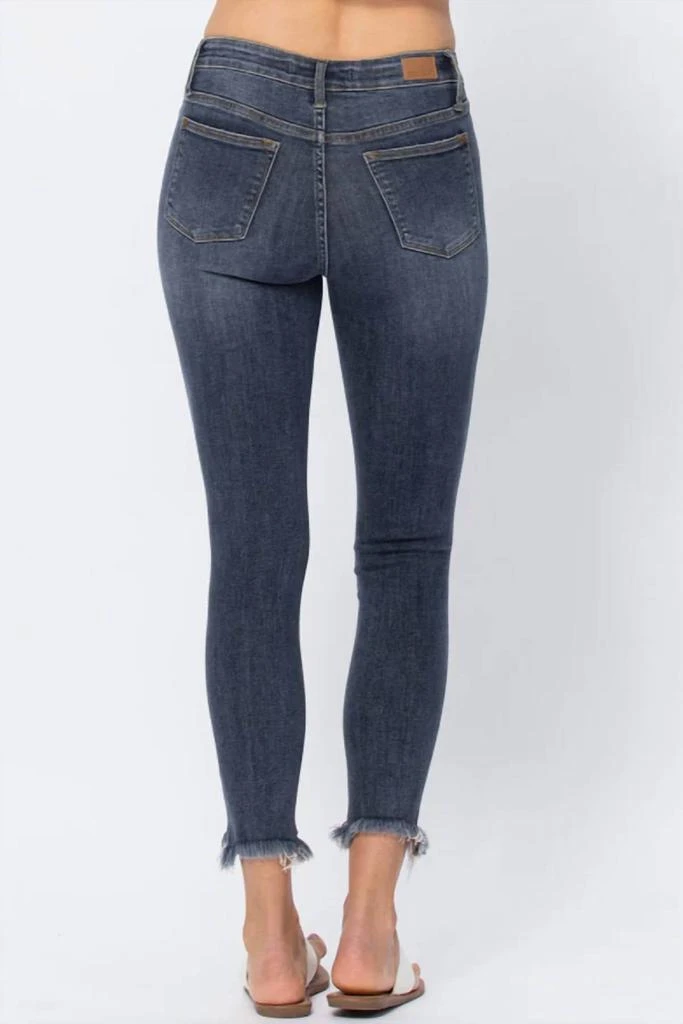 Judy Blue Mid-Rise Shark Bite Hem Skinny Jeans In Dark Blue 3