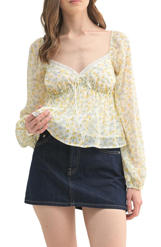 Lush Floral Lace Sweetheart Neck Top