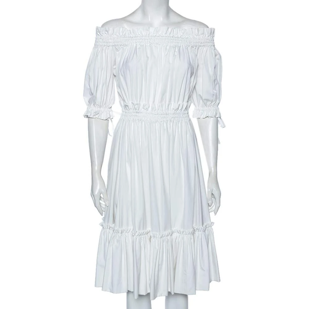 Alexander McQueen Alexander McQueen White Cotton Ruched Tiered Off Shoulder Midi Dress M 1
