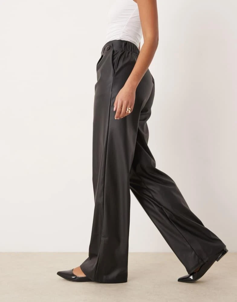JDY Tall JDY Tall high waisted wide leg faux leather trousers in black 2